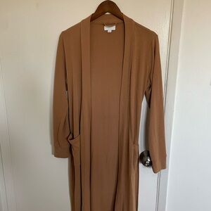 Long Tan Open Front Cardigan